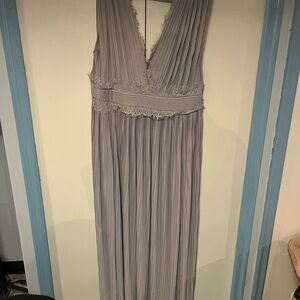ASOS Light Gray Pleated V-Neck Maxi Dress